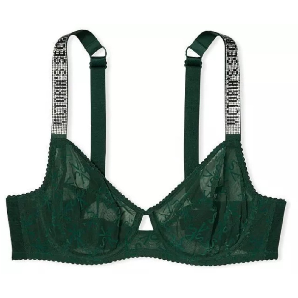 VICTORIA'S SECRET VS The Fabulous Full Cup Bra Logo SHINE Strap Green 34DDD